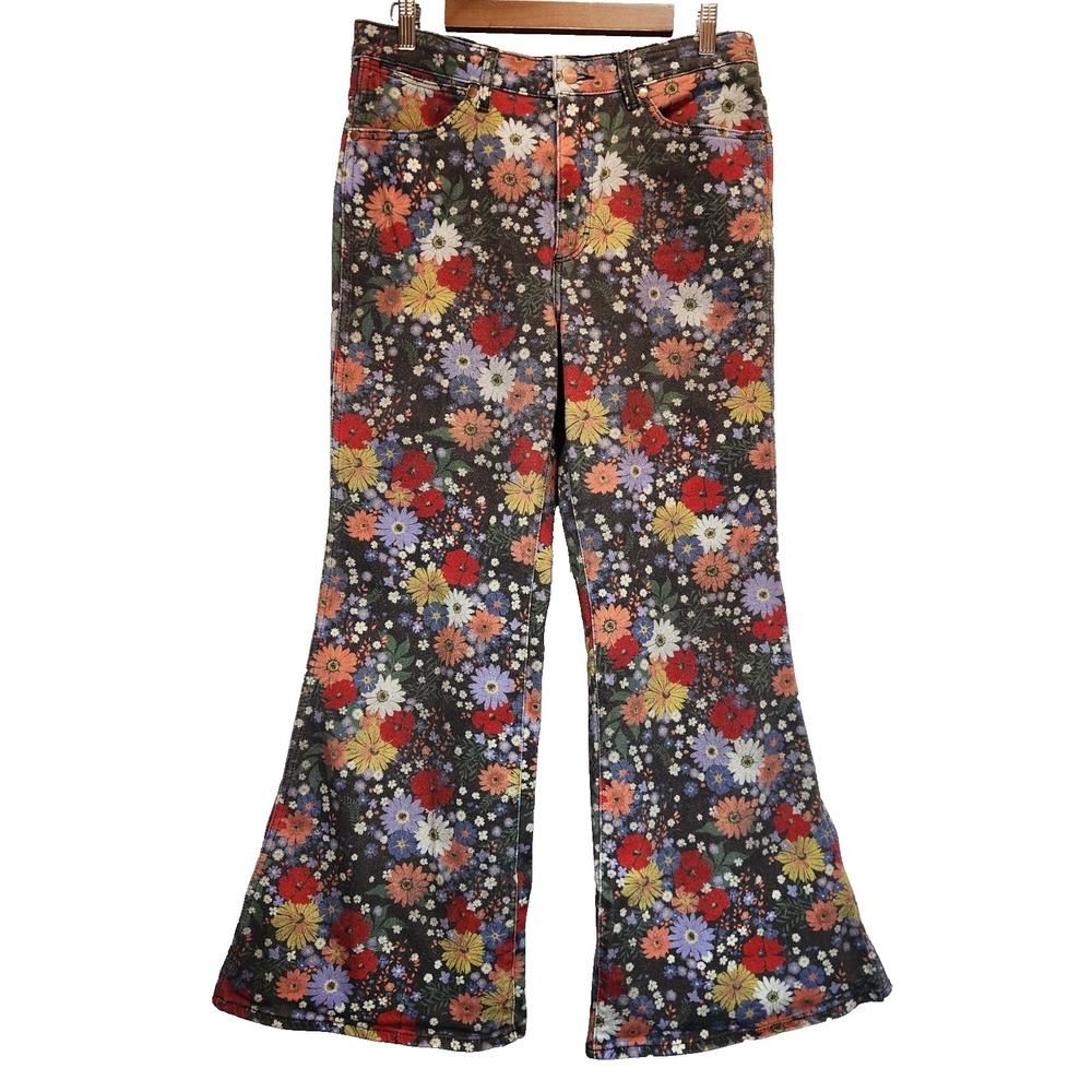 Wrangler Wanderer 622 Women High Raise Wide Flare Jeans Size 30x30 Floral Retro